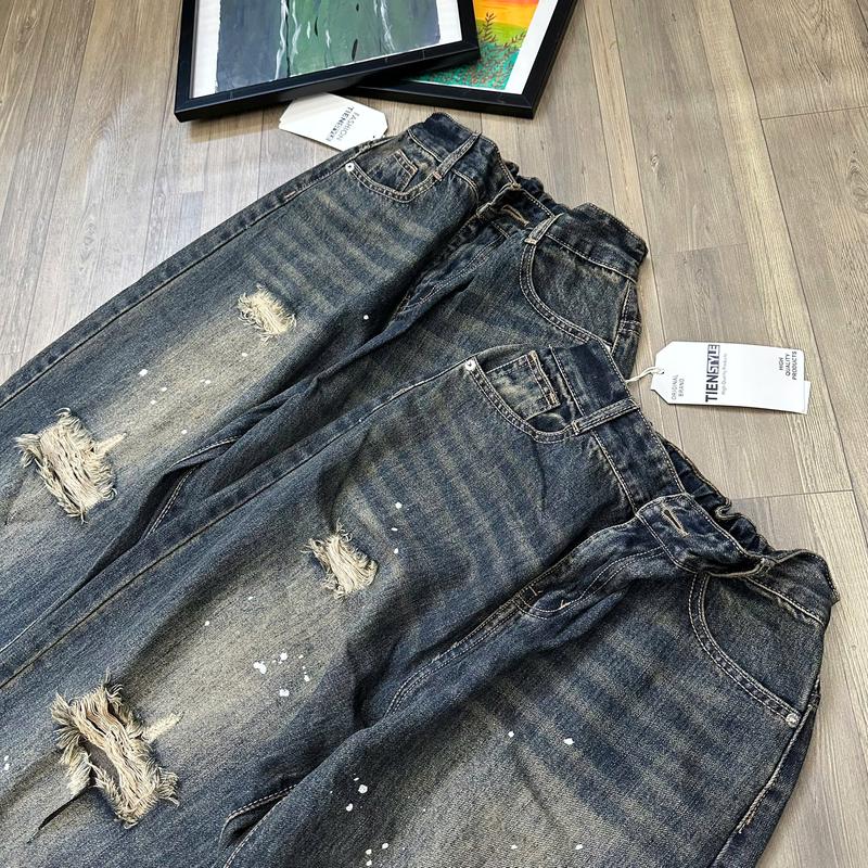 Product Introduction of (Bigsize 80kg) Quần Jean Boy Nữ Rách Gối Vẩy Sơn Lưng Chun, Quần Jean Baggy Women 33