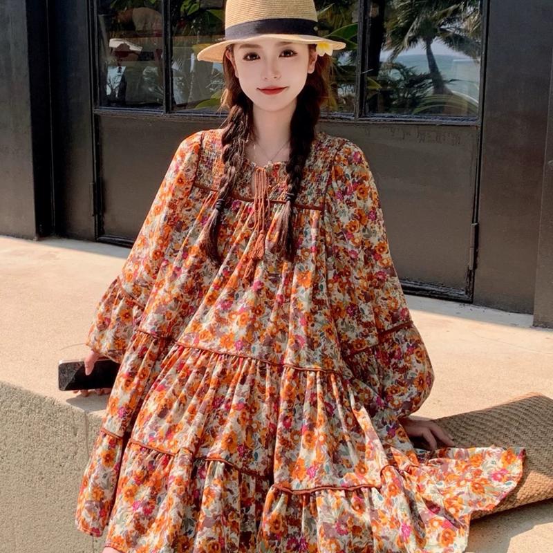 Váy Babydoll Hoa Nhí Vintage Tặng Kèm Đai Váy - Thời Trang Nữ