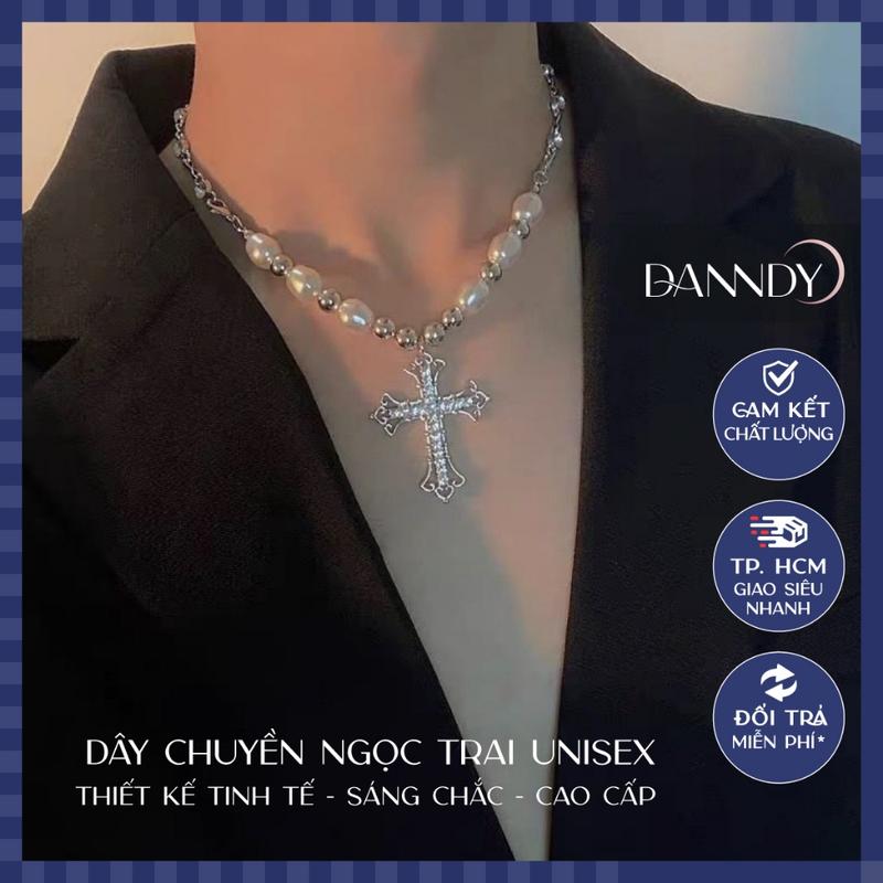 Dây chuyền thánh giá nam phối ngọc trai cao cấp. Vòng cổ chữ thập titan thập giá không gỉ | Dandy dây chuyền