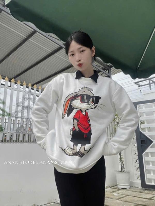 Áo Sweater Nỉ Bông In Hoạ Tiết Sắc Nét Xinh Xắn Form 40-60KG Nữ Top 1