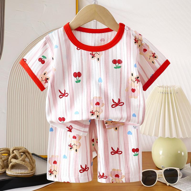 Bộ Đồ Ngắn Tay Cho Trẻ Em, Quần Áo Cotton Mùa Hè Cho Bé Gái, Bộ Hai Mảnh, Phong Cách Hàn Quốc, Cho Bé Trai Và Trẻ Em, Áo Phông thun lạnh petit  bộ đồ nam cho bé trai 1