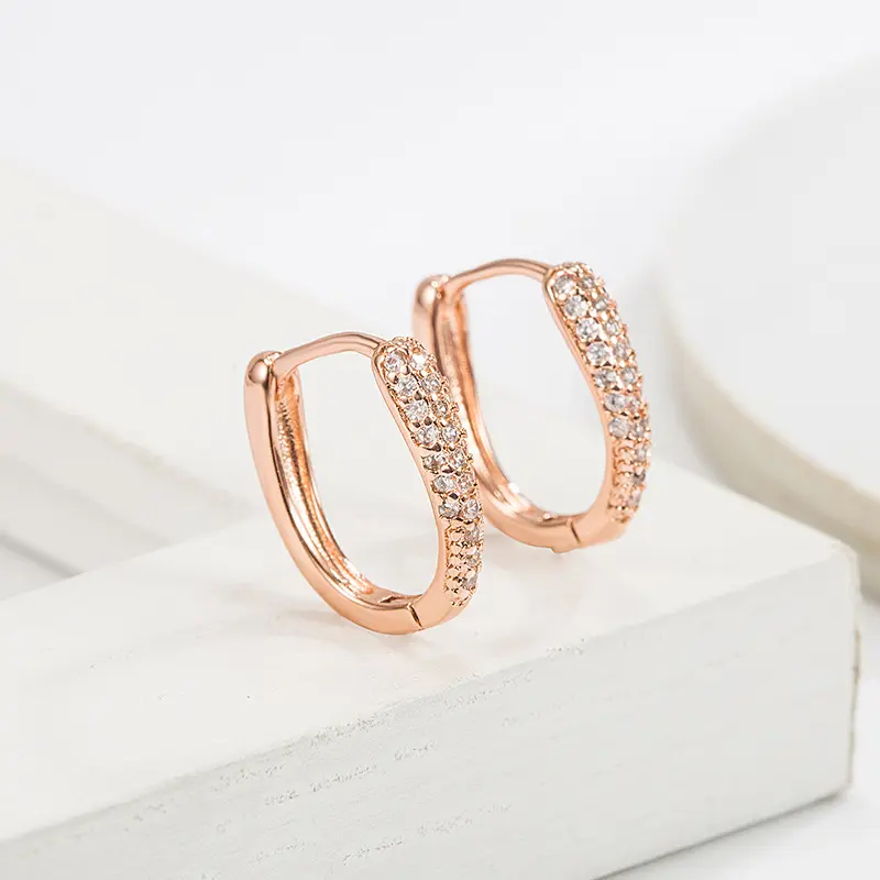 Luxe & Luster Jewelry Khuyên Tai Tròn Zircon, Vàng Hồng, Trang Sức Đồng Thau, Trang Sức Nữ, Thiết Kế Độc Đáo Cao Cấp, Tinh Tế, Thanh Lịch, Dễ Phối Đồ, Phong Cách Hàn Quốc 2