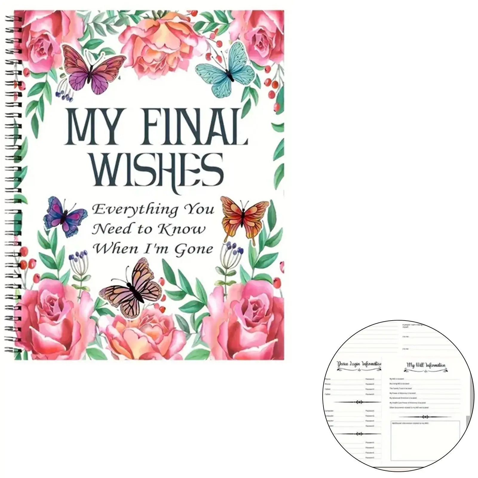 Floral Pattern End-of-life Planner, 1 Count Funeral Wishes Journal Notebook, Will, Care Plan & Affectionate Letters Journal Notebook