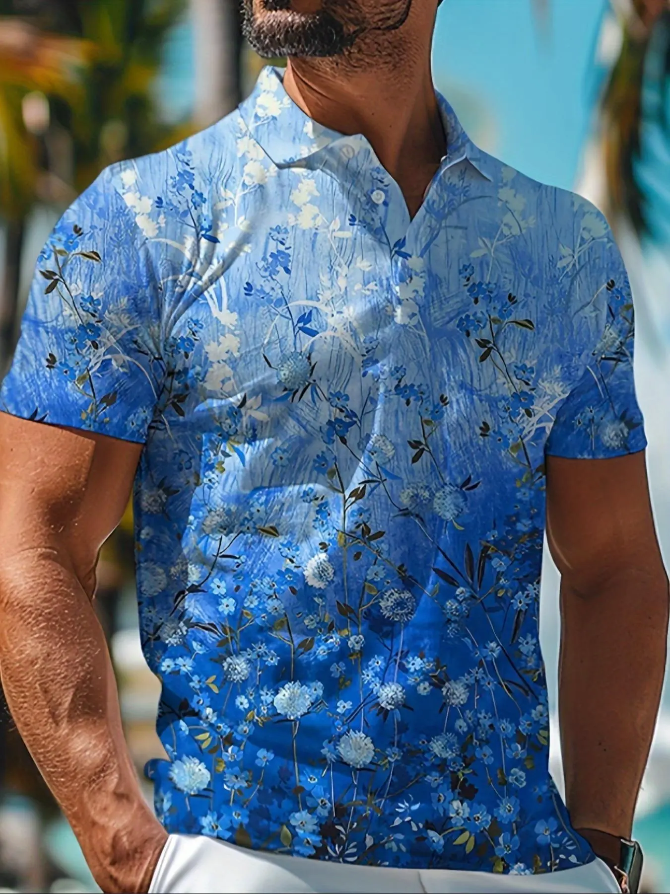 Men's Floral Print Polo Shirt, Regular Fit Casual Short Sleeve Collared Top for Summer, Fashion Men's Clothes for Daily Wear