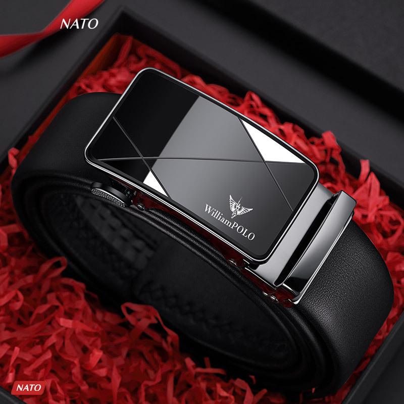 Thắt Lưng Nam WILLIAM Khóa Tự Động Da Bò Thật Cao Cấp Đẹp Sang Trọng Công Sở Đi Làm Học Dây Nịt Khóa Tăng NATO Màu Đen Trơn Đơn Giản Ví