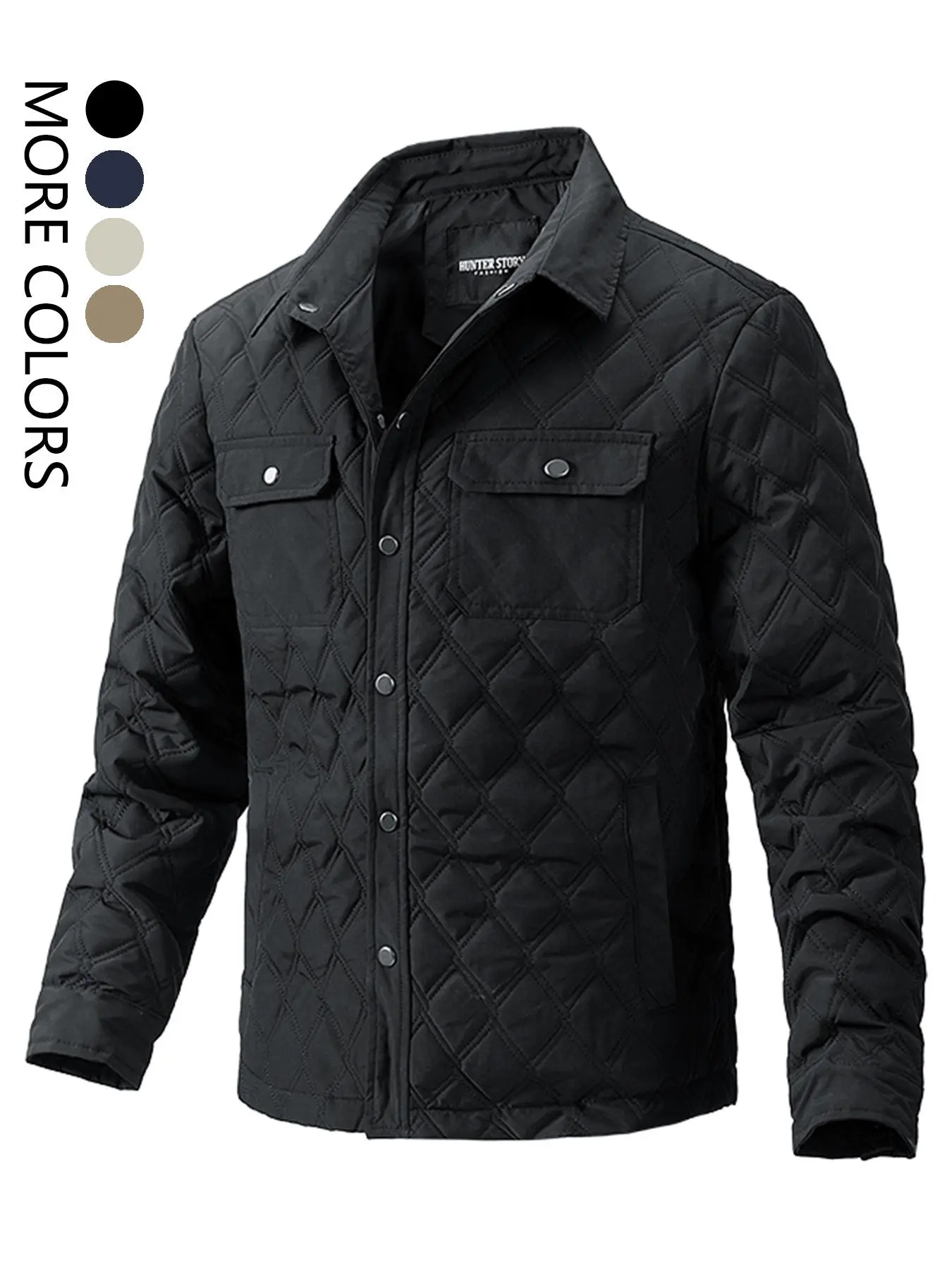 Men's Regular Fit Solid Pocket Button Front Quilted Jacket, Casual Long Sleeve Collared Outerwear for Fall & Winter, Men's Clothes for Daily Wear