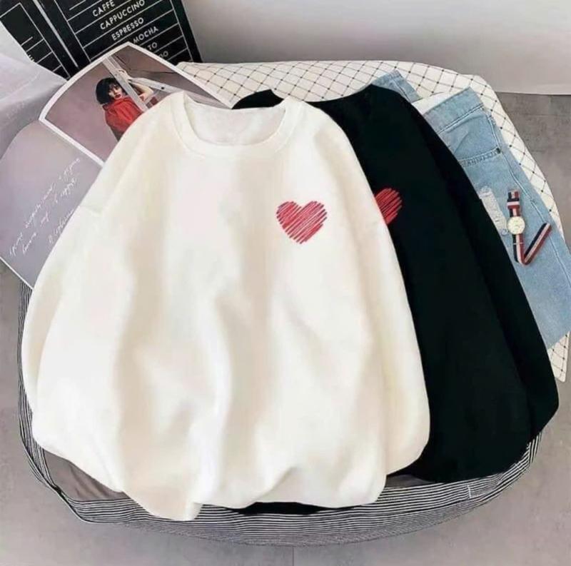 ÁO SWEATER NỈ UNISEX KHÔNG NÓN I TRÁI TYM CỰC ĐẸP Menswear Tay Dài Dài Tay Hoodie Cổ Tròn Trắng
