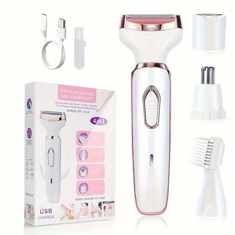 4 in 1 Electric Women's Razor, 1 Box Rechargeable Portable Cordless Body Hair Removal Machine, Personal Care Appliances for Women, Christmas Gift 0