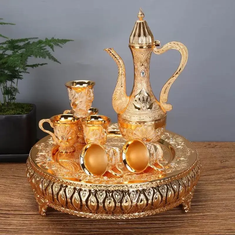 Set Gelas Anggur Teko Arab Aladin Set 7 Logam Eropa Ornament Perjamuan Pernikahan Hotel Rumah Tangga