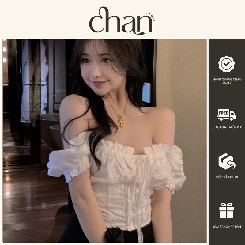 [Sẵn] Áo sơ mi trắng kiểu bệt vai croptop phối hoạ tiết phong cách uzzlang Nữ Shirt M1 Women