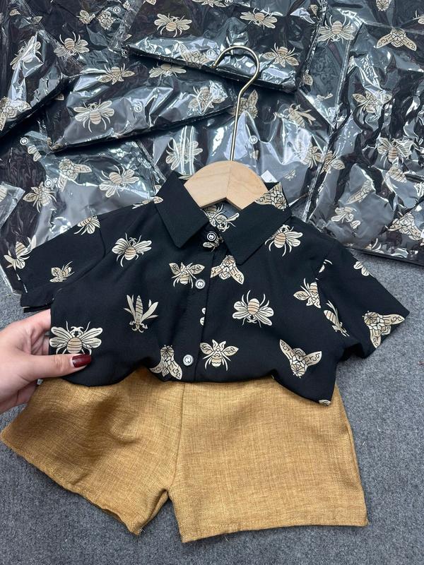 Bộ quần áo sơ mi vải lụa (SOMI-ONG), áo lẻ quần lẻ họa tiết áo in hình con ong quần đũi, có túi size 10-30kg 4