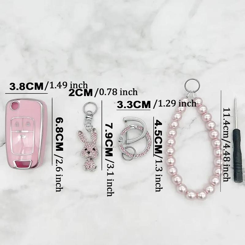 Car Key Case with Faux Pearl Chain & Rhinestone Animal Pendant, Tpu Keychain for Chevrolet, SAILMALIBU, CRUZE, CAPTIVA, EPICA, Malibu, CAVALIER, Cruze, TRACKER 1