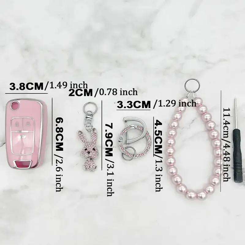 Car Key Case with Faux Pearl Chain & Rhinestone Animal Pendant, Tpu Keychain for Chevrolet, SAILMALIBU, CRUZE, CAPTIVA, EPICA, Malibu, CAVALIER, Cruze, TRACKER 1