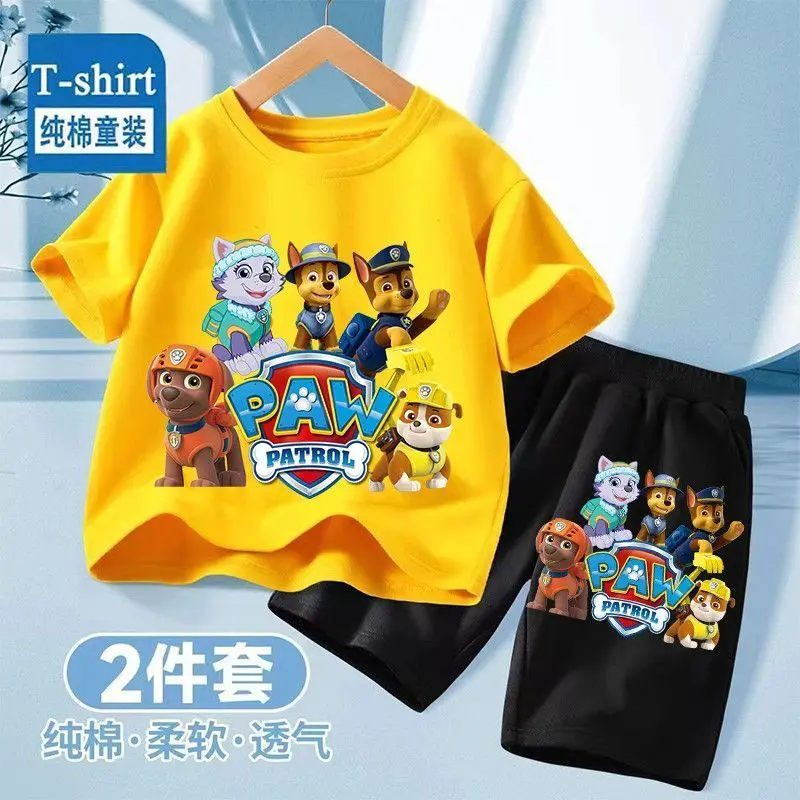 Bộ Đồ Cho Trẻ Mới Biết Đi, Paw Patrol, Cho Bé Trai Mùa Hè, Áo Phông Cotton Nguyên Chất, Áo Sơ Mi ngắn Tay Quần Đùi, Dễ Phối Đồ, Bộ Hai Mảnh Hợp Xu hướng Cho Trẻ Em