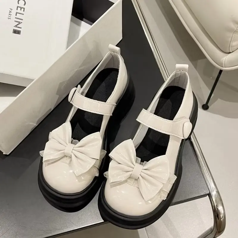 Giày lolita nữ phối nơ xinh xắn đáng iu phong cách tiểu thư GD41 già y Cao Su Hoa