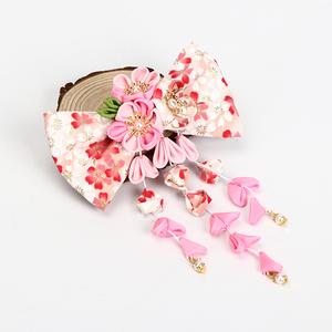 ROADBULLレディース ヘアクリップ 和柄 桜 着用和装 着物ヘアアクセ アニメ風 可愛い和風花柄ヘアクリップ タッセルリボン 着物用