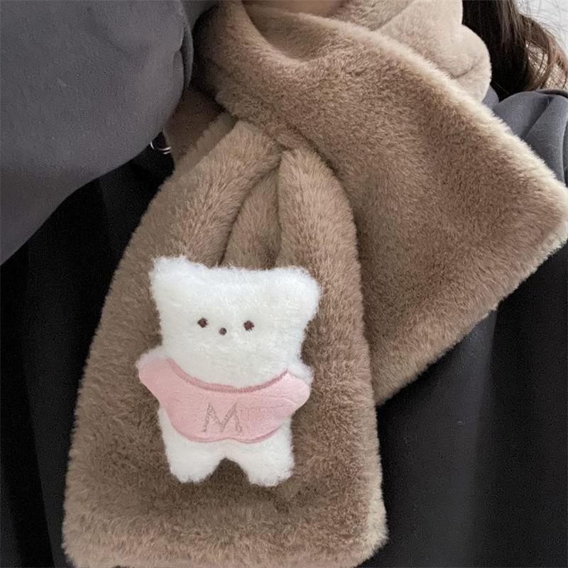 Product Introduction of Korean Cartoon Bear Plush Scarf Warm Comfortable Fur Neck Collar Thicken Plush Scarves Women 11