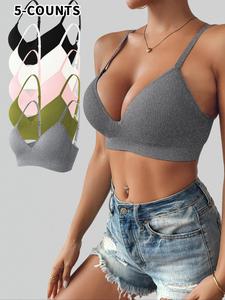 Women's Solid Wireless Bralette, Breathable Comfortable Backless Push Up Bra, Ladies Lingerie for All Seasons, Womenswear