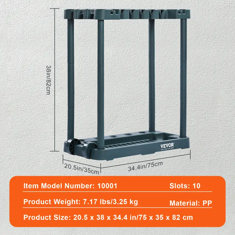 10 Slots Yard Garden Tool Organizer Long-Handled Tool/Rake/Broom Tower Storage Rack Stand Holder for Garage Organization 6