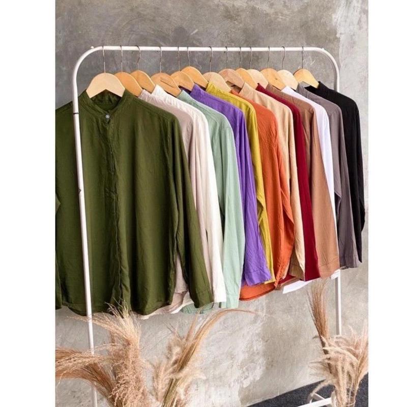Product Introduction of Kemeja Wanita Polos Lengan Panjang Atasan Kancing Outfit Kasual Formal Bahan Mostcrepe Premium By AS Fashion 7