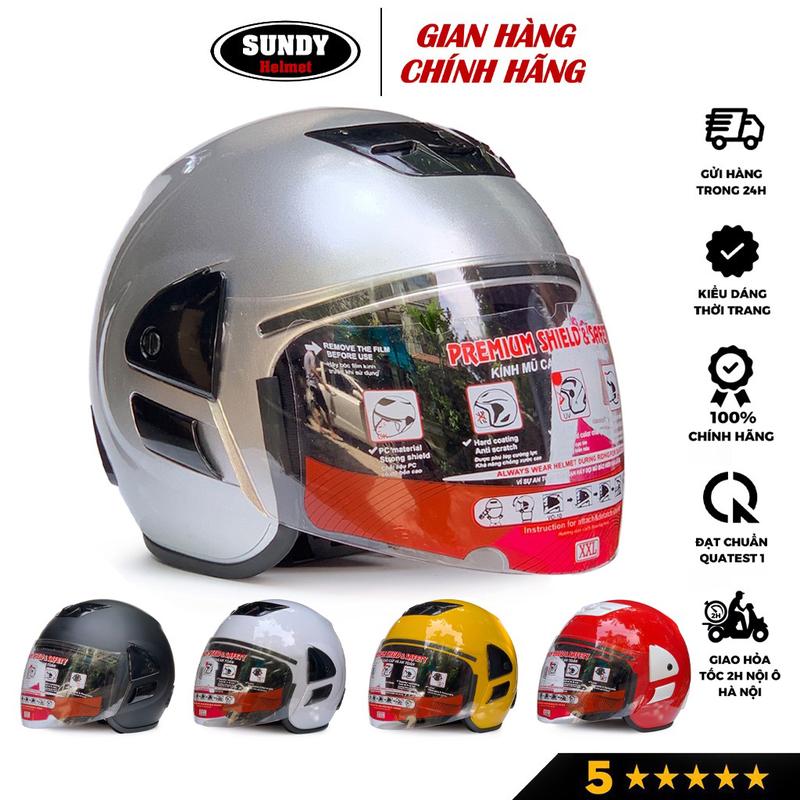 Mũ bảo hiểm 3/4 có kính chụp tai SUNDY Helmet HP06K, kiểu dáng Honda an toàn, thời trang cho cả nam và nữ, size 56-58cm