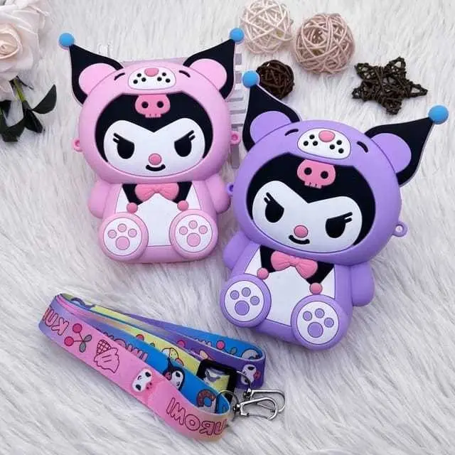 Tas Selempang Silicone Sanrio Kuromi Melody 3D dengan Tali Selempang dan Resleting - Ukuran 15x11x3.5cm - Warna Pink, Ungu, Hitam, Rainbow - Wanita