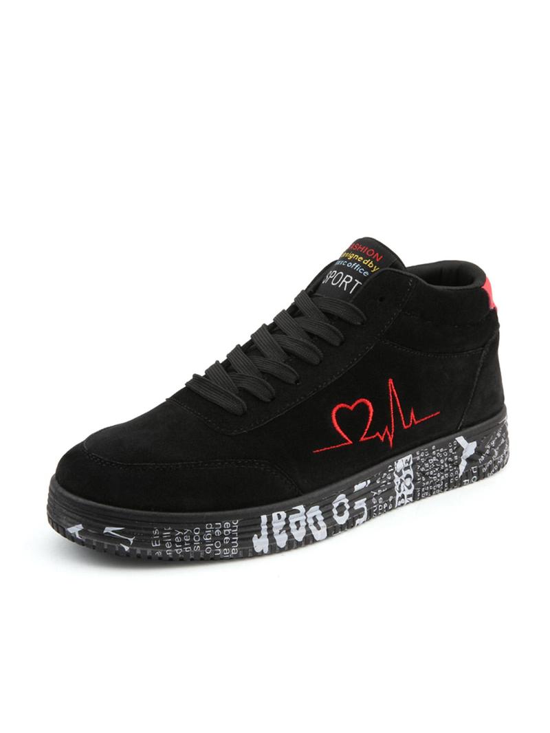 Product Introduction of Women's Heartbeat Pattern Lace Up High Top Skate Shoes, Casual Comfortable Sports Shoes for Daily Wear, Female All-match Round Toe Shoes for Daily Wear 3