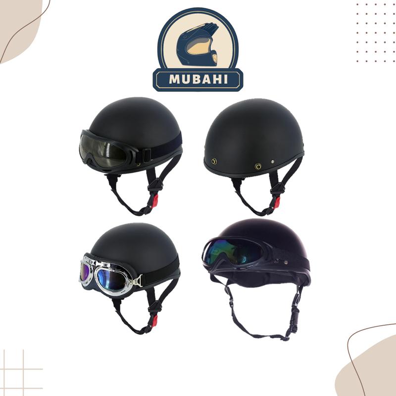 Mũ Bảo Hiểm Nửa Đầu Đen Trơn Gắn Kính Tự Chọn Nón bảo hiểm 1/2 Đen trơn Helmet