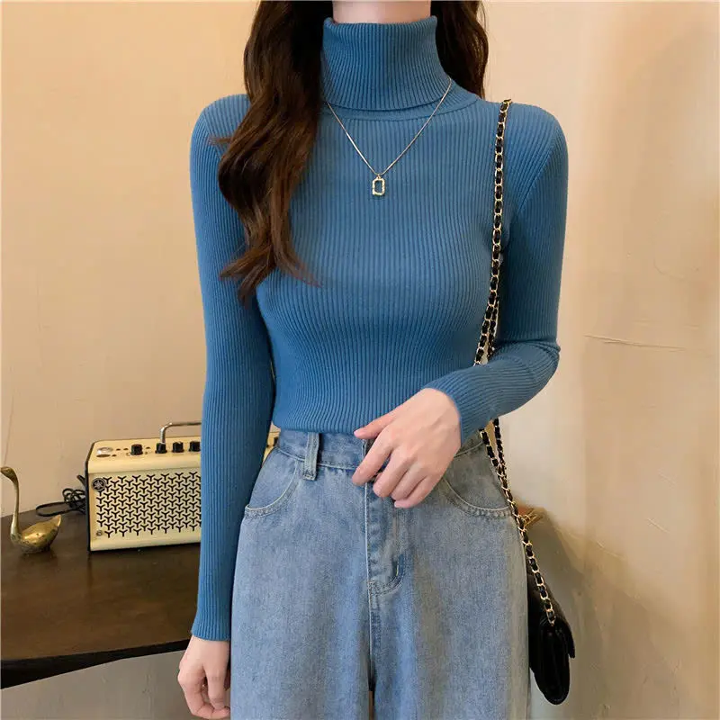 Áo len tăm cổ lọ 7cm dài tay dáng ôm body giữ nhiệt co dãn cho nữ Women áo  len áo  len Top Nhung 8