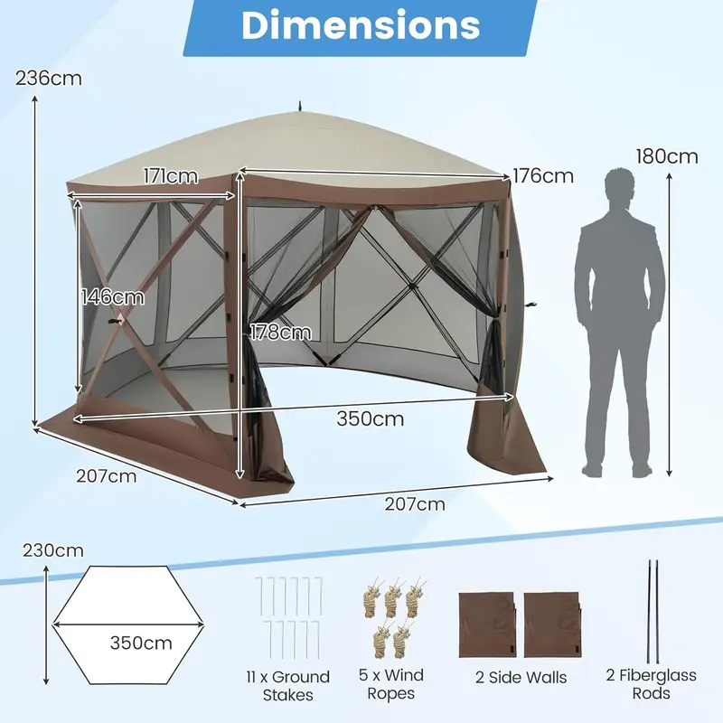 [Limited time deal]2.3 x 2.3m/3.5 x 3m/3.5 x 2.3m Pop up Camping Gazebo, 4/6-Sided Instant Setup House Tent with Carrying Bag, Portable Outdoor Sun Shelter Screened Canopy 5