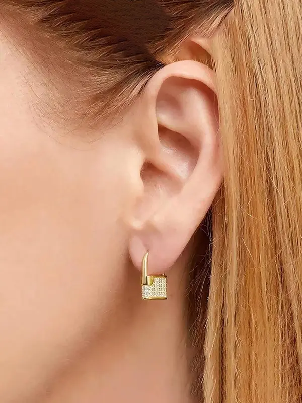 Women's Elegant Rhinestone Decorated Lock Design Earrings, Exquisite Trendy All-match Engagement Wedding Drop Earrings, Fashionable Jewelry for Women 5