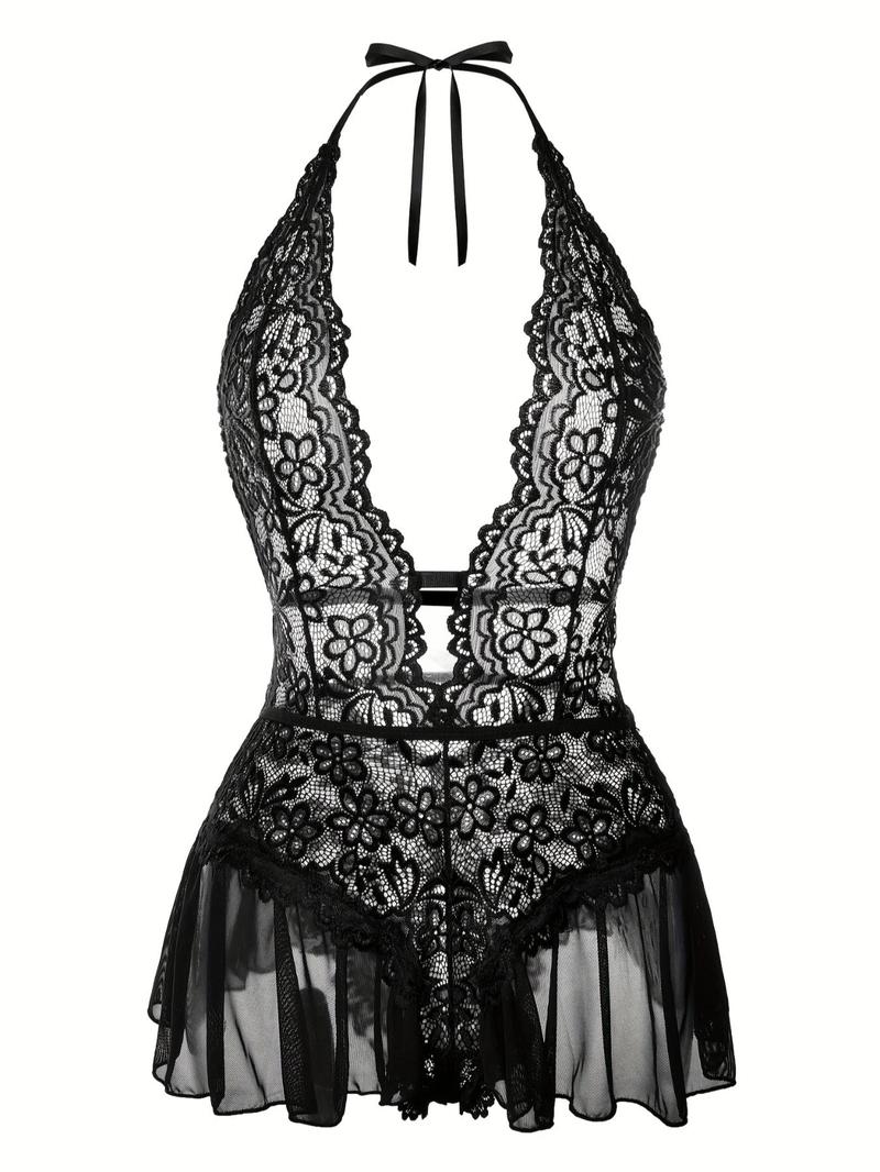 Product Introduction of Women's Solid Floral Lace Backless Sexy Lingerie Bodysuit, Naughty Lingerie, Elegant Sexy Cut Out Tie Back Lingerie Bodysuit for All Seasons, Women's Sexy Underwear for Daily Wear 13