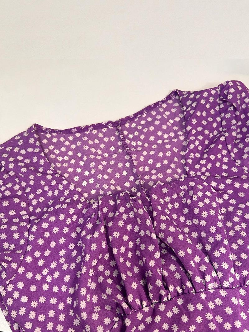 Product Introduction of Women's Ditsy Floral Print Dress, Casual Short Sleeve Dress for Summer, Ladies Clothes for Daily Wear 5