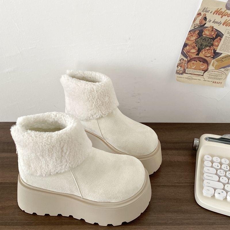 Giày boot cổ lông Hàn Quốc đế 7cm QC full box Shoes Nữ Jean