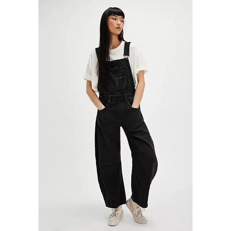 Quần Yếm Denim Túi Hộp Thời Trang Đường Phố, Dáng Suông Tôn Dáng Dáng Rộng Rãi, Phong Cách Cổ Điển Giặt Dễ Phối Đồ, Dành Cho Nữ, Hàng Mới Về Năm 2025 6