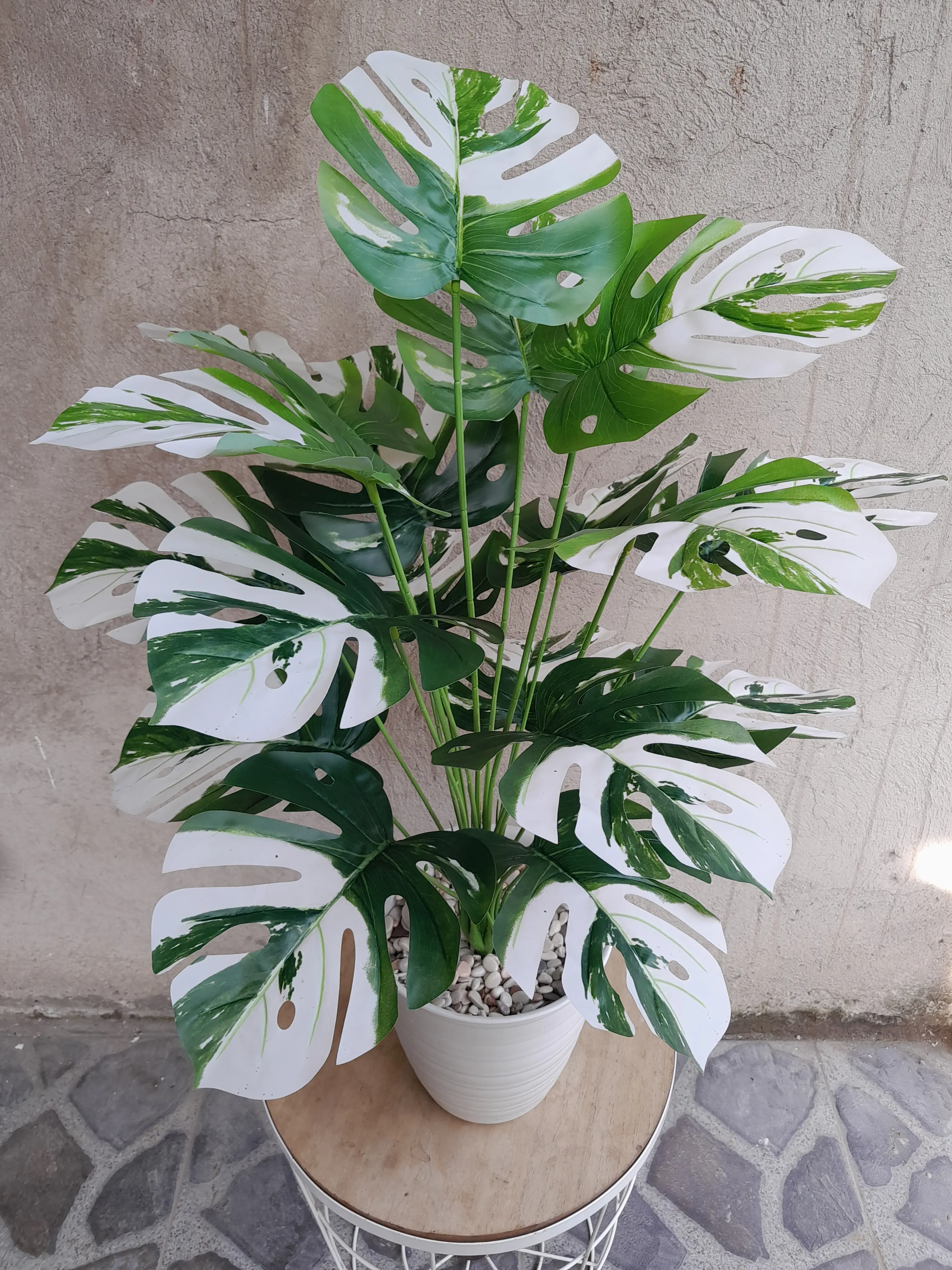 TANAMAN PALSU MONSTERA VARIEGATA 18 CABANG(SUDAH TERMASUK POT) Plastik Bunga