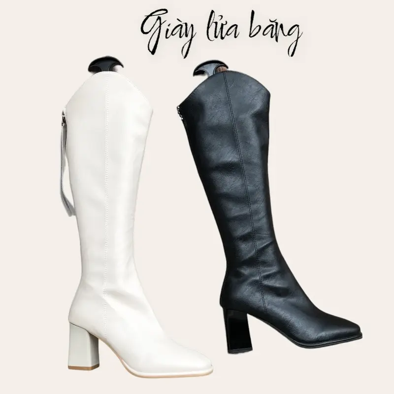 Boot đùi nữ cổ V gót cao 7P chất da mềm A58_611 GiàY Shoes Bốt bố t 2