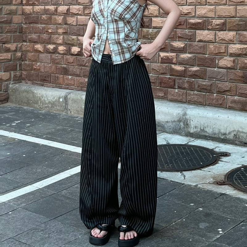 Quần kẻ sọc chất Tuýt Si cao cấp hạn chế nhăn tối đa kèm dây