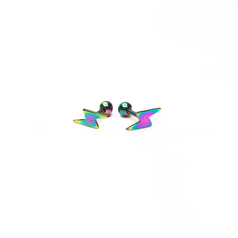 Anting Tindik Telinga (Ear Piercing) Helix, Tragus, Conch, Flat, Lobe Motif Kilat Warna Rainbow