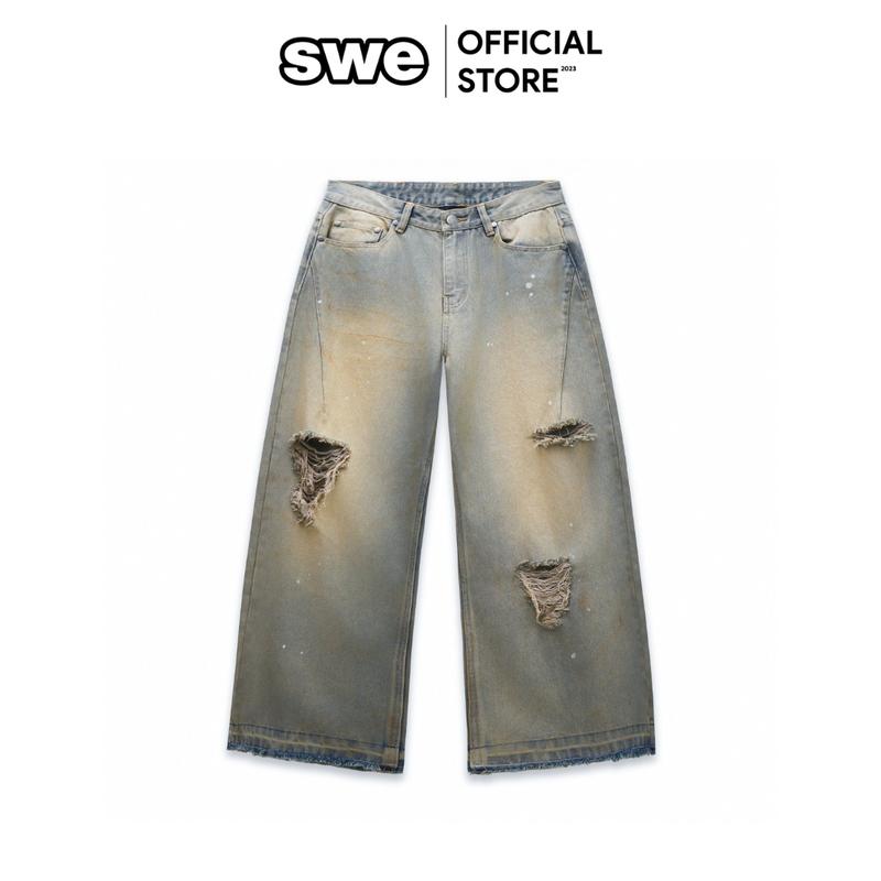 Quần Jeans Wash Dài Nam/Nữ Local Brand SWE DUNE DESTROYED JEANS - BLUE
