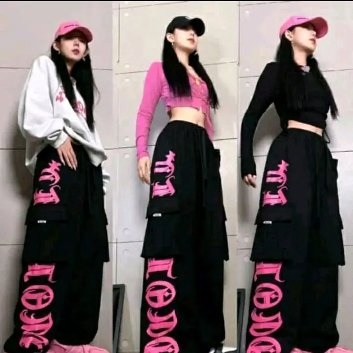 Celana Panjang Kargo Love Deah Wanita Hitam Casual