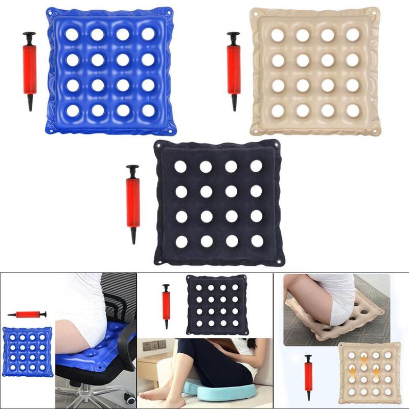 Inflatable Chair Pad 16 Hole Anti-Decubitus Washable Breathable with Inflatable Pump PVC Good Air Tightness Relax for Household Car Adult 2
