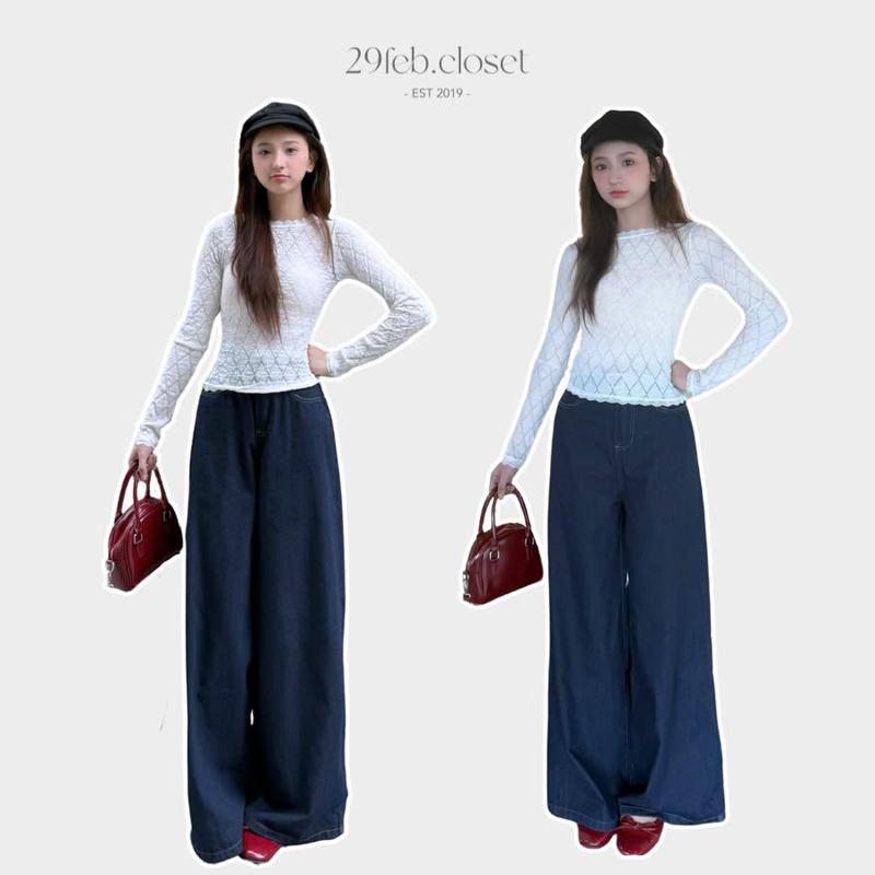 [XẢ KHO] Áo Ren Dài Tay Nữ Họa Tiết Vân Hoa Chất Liệu Ren Xốp Mỏng Nhẹ 29feb.closet Áo Thun Thu Đông Nữ Tính Trẻ Trung A491 Kem Women