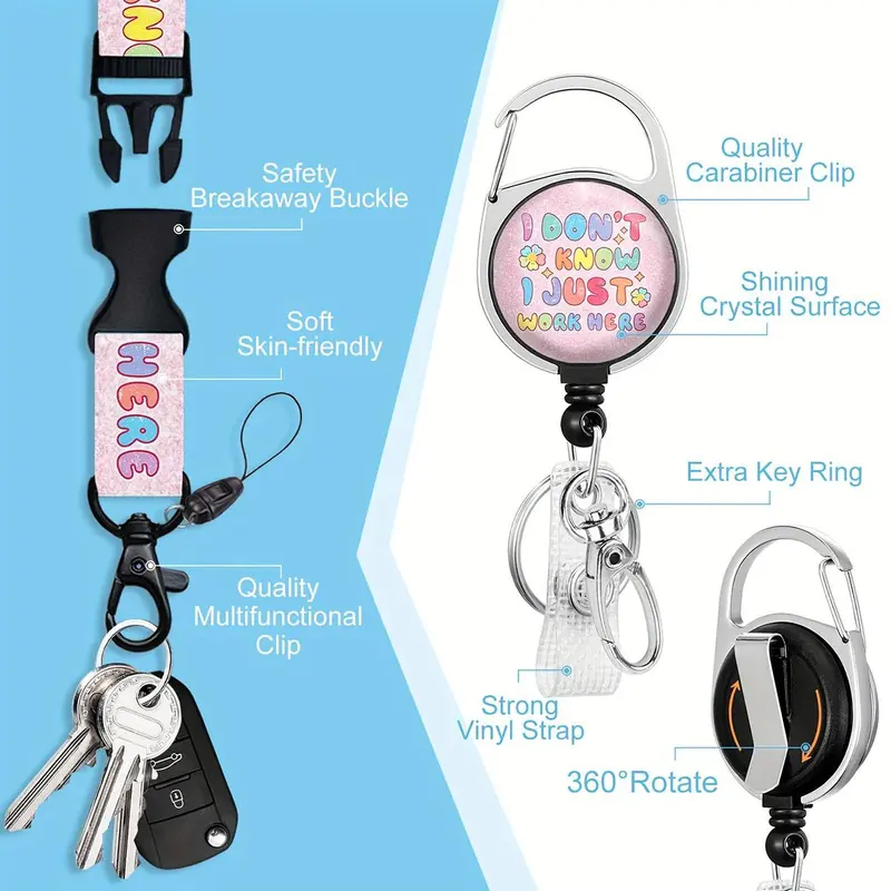 Cute Badge Holder with Retractable Reel Clip & Lanyard, 1 Count Funny Work Name Tag, Vertical ID Card Protector Case for Women Nurse 2