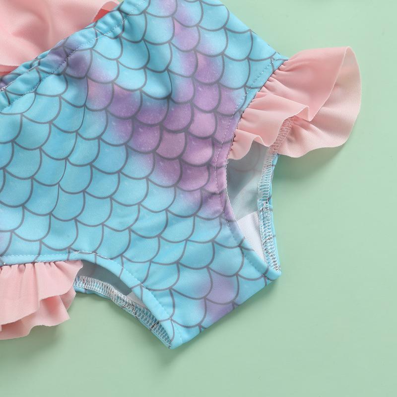 Product Introduction of Toddler Baby Girl Smoothy Soft Swimsuit Halter Ruffles Tops Mermaid Shorts Headband Bathing Suit Swimwear 3Pcs Bikini Set 6 12 18 24 Months 2-3 Years Old Kid 35