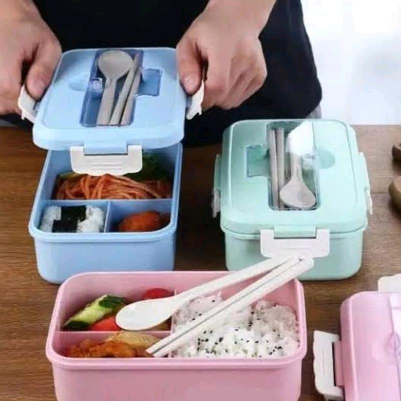 Kotak Tempat Makan Lunch Box Tempat Makan Bekal Set Sendok Garpu Kitchenware 2