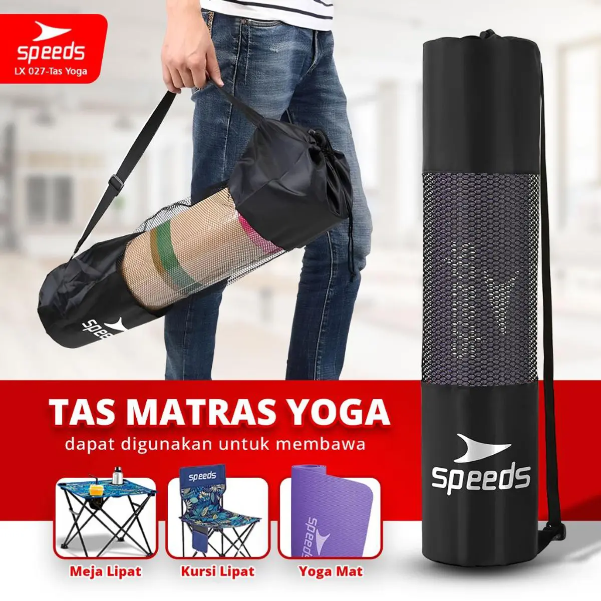 SPEEDS Tas Matras Yoga Water Resistance Anti Air Tas Yoga Mat Jaring Mesh Bag 027-TAS-YOGA
