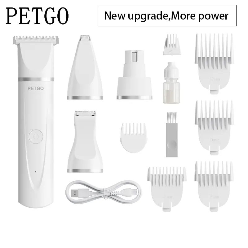 PETGO 4 in 1 Pet Electric Hair Clipper Grooming Trimmer Nail Grinder Chargeable Haircut For Dogs Cat