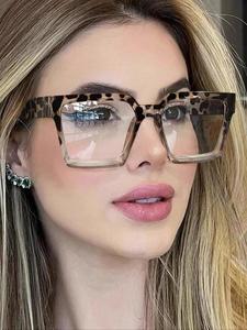 Lentes de moda retro de marco cuadrado de tortuga para mujer, estilo casual para todas las estaciones, accesorio perfecto para uso diario