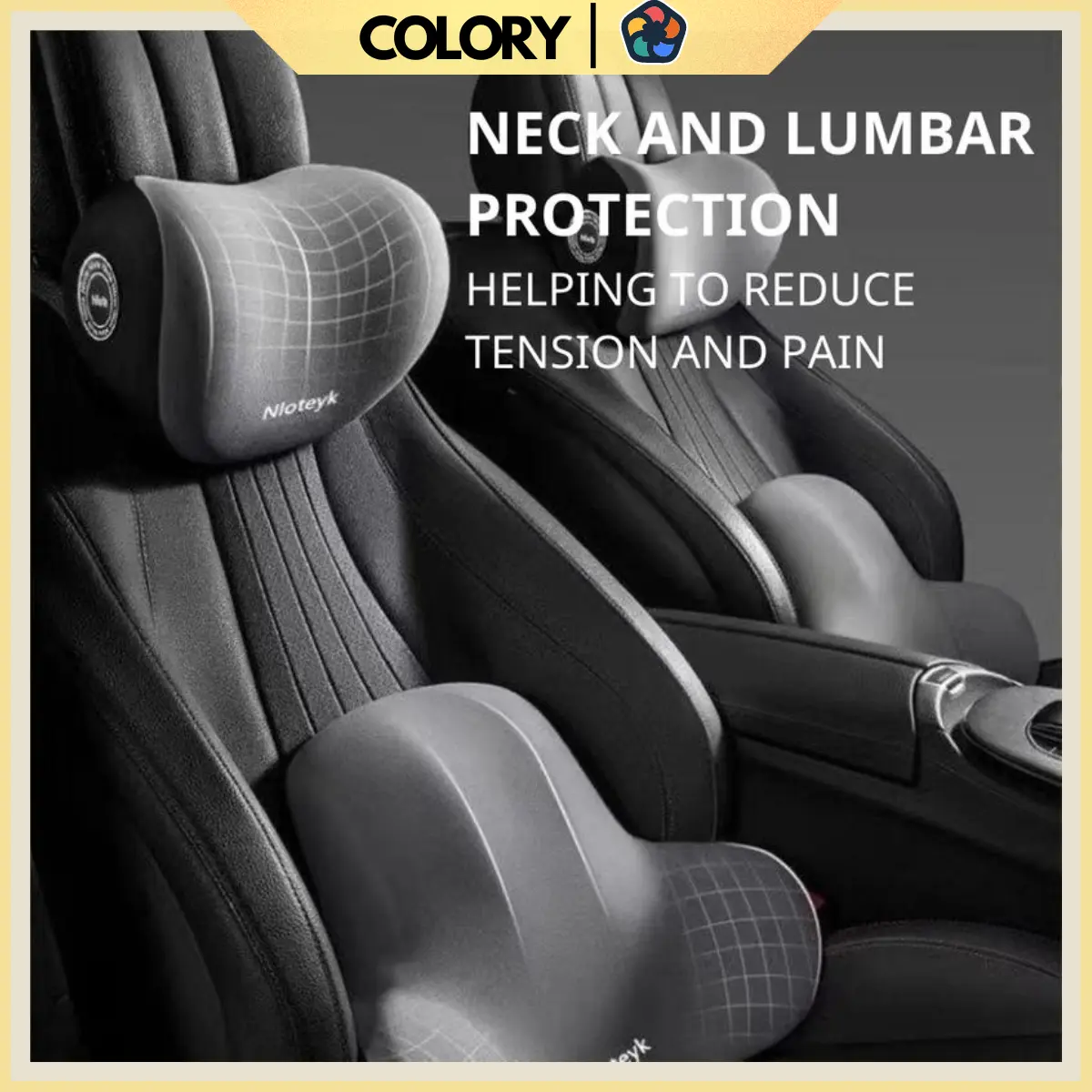 Breathable Car Seat Headrest & Lumbar Pillow – Memory Foam Neck and Head Rest Protector for Ultimate Comfort